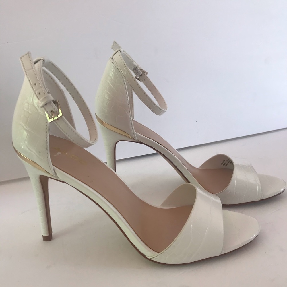 Aldo ankle wrap sandals pump white gold Sz 9